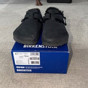Birkenstock Black Shearling Boston Clog Slip-Ons